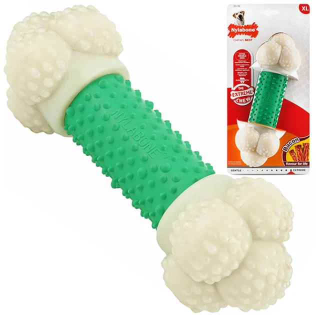 Игрушка жевательная Nylabone Extreme Chew Double Action XL, вкус бекона, для собак до 23 кг