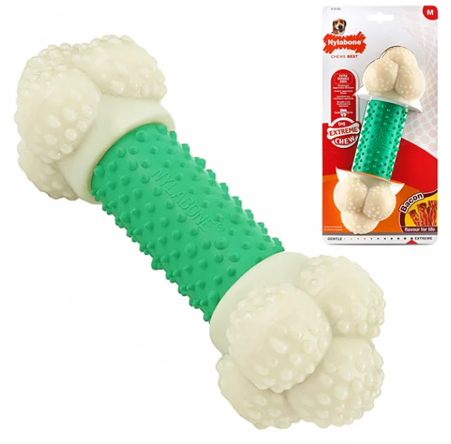 Игрушка жевательная Nylabone Extreme Chew Double Action M, вкус бекона, для собак до 16 кг