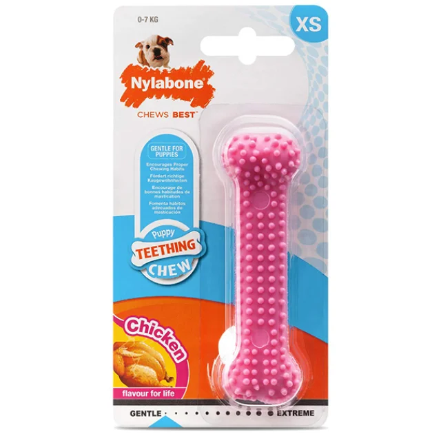 Игрушка жевательная Nylabone Puppy Chew Dental Bone XS, розовый, для щенков до 7 кг