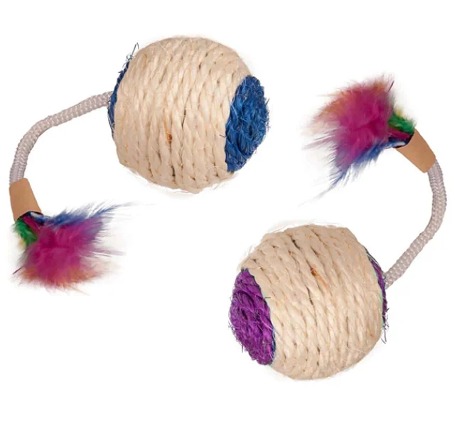 Іграшка Flamingo Bouly Sisal Ball Feather, м'яч з пір'ям, для кішок, 6 см