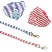 Нашийник+поводок Croci Bandana Sailor для собак, з банданою, нейлон, блакитний, 20-30×0.8 см/0.8×120 см