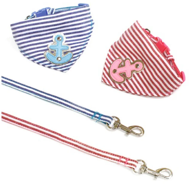 Ошейник+поводок Croci Bandana Sailor для собак, с банданой, нейлон, голубой, 20-30×0.8 см/0.8×120 см