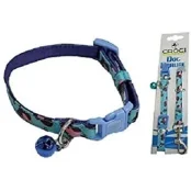 Нашийник+поводок Croci Mini Jungle для собак, з дзвіночком, нейлон, блакитний, 16-24×0.8 см/0.8×120 см