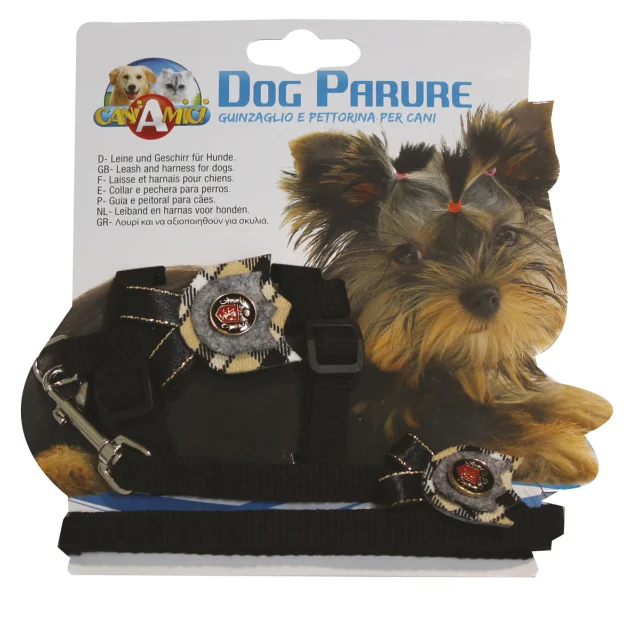 Шлея+поводок Croci College Black для собак, нейлон, черный, 20-29×1 см/1×120 см