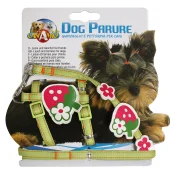 Шлея+поводок Croci Strawberry для собак, нейлон, зелений, 20-29×1 см/1×120 см