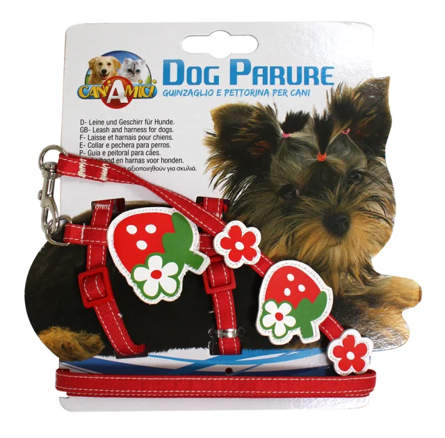 Шлея+поводок Croci Strawberry для собак, нейлон, красный, 20-29×1 см/1×120 см