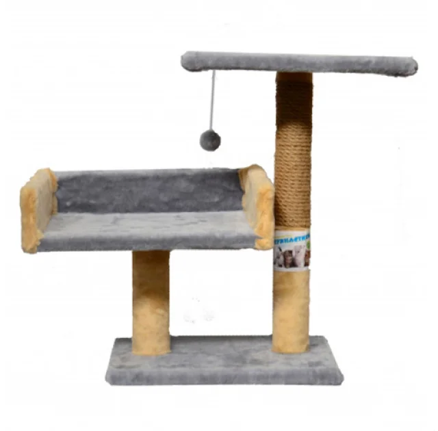 Когтеточка Пушистики для кошек, с 2-х этажным диваном, джут, серый, 30×38×50 см