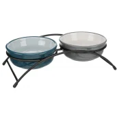 Миски керамические на подставке Trixie для собак, петроль/серый, 2х0,25 л/ 13 см