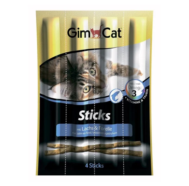 Лакомство GimCat Sticks палочки с лососем и форелью, для кошек, 4 шт