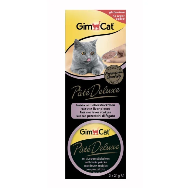 Лакомство GimCat Pate Deluxe паштет с кусочками печени, для кошек, 3×21 г