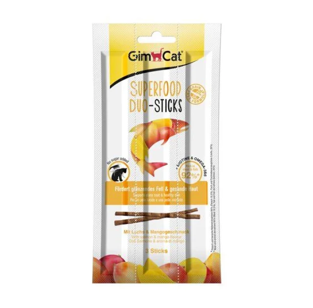 Лакомство GimCat Superfood Duo-Sticks, лосось и манго, для кошек, 3 шт