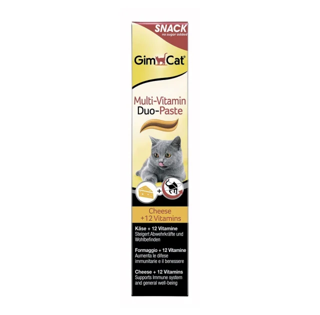 Лакомство GimCat Multi-Vitamin Duo-Paste Cheese + 12 Vitamins, для кошек, 50 г