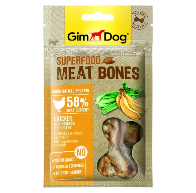 Ласощі GimDog Superfood Meat Bone, курка з бананом і селерою, для собак, 70 г