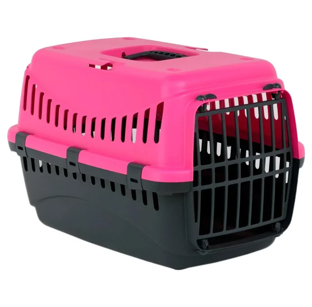 Переноска Bergamo Gipsy 2 Large Pink для собак до 12 кг, пластиковая дверь, чёрно-розовый, 58×38×38 см