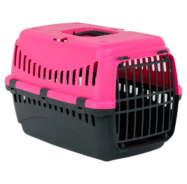 Переноска Bergamo Gipsy 2 Large Pink для собак до 12 кг, металлическая дверь, чёрно-розовый, 58×38×38 см