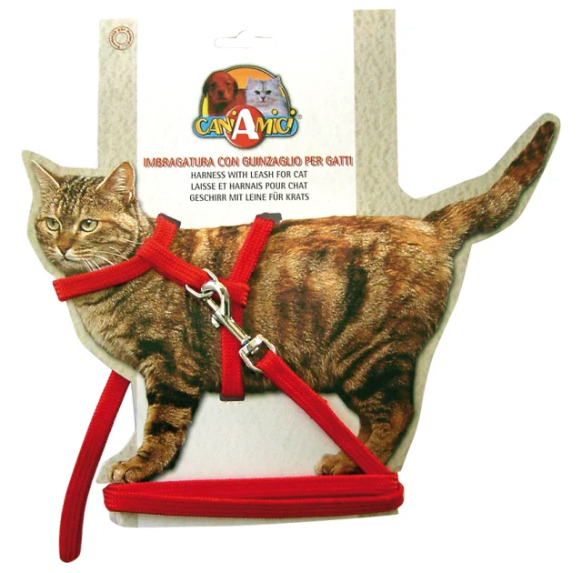 Набор ошейник с поводком Croci Nylon Gatto для котов, нейлон, красный, 19-31×0.8 см/120×0.8 см