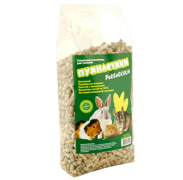 Кукурузный наполнитель Пушистики Pellecorn для грызунов, пеллетированный, 15 кг