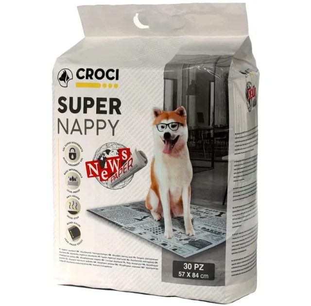 Пеленки Croci Super Nappy для собак, принт газета, 84×57 см, 30 шт