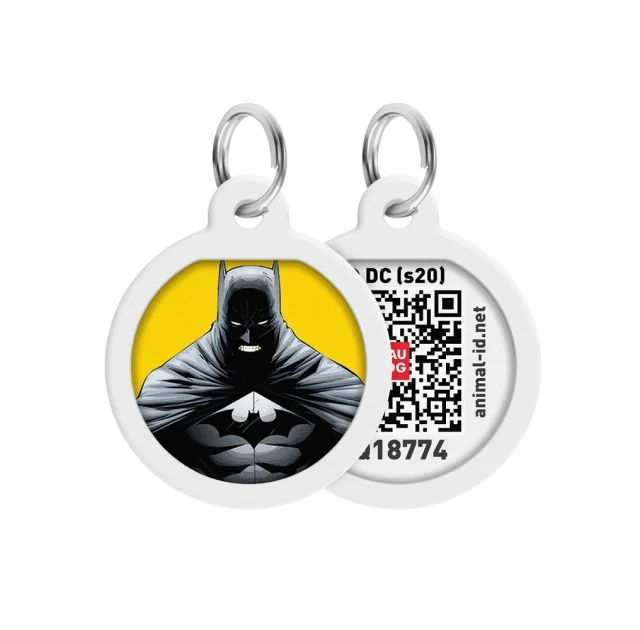Адресник WAUDOG Smart ID с QR-паспортом, рисунок "Бэтмен желтый", диаметр 25 мм