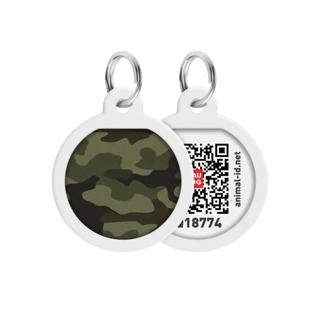 Адресник WAUDOG Smart ID с QR-паспортом, рисунок "Камо зеленый", диаметр 25 мм