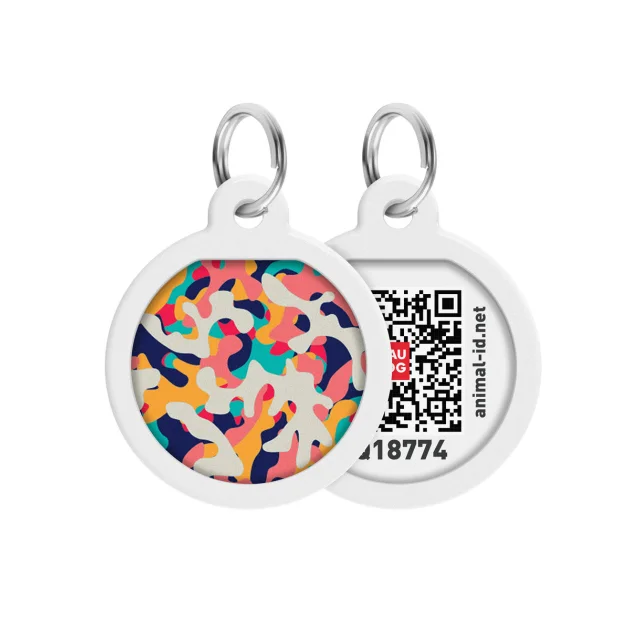 Адресник WAUDOG Smart ID с QR-паспортом, рисунок "Камо разноцветный", диаметр 25 мм