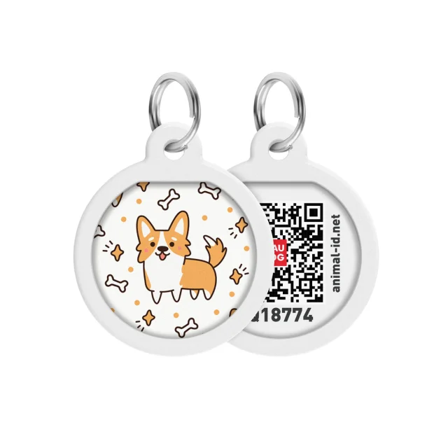 Адресник WAUDOG Smart ID с QR-паспортом, рисунок "Корги", диаметр 25 мм