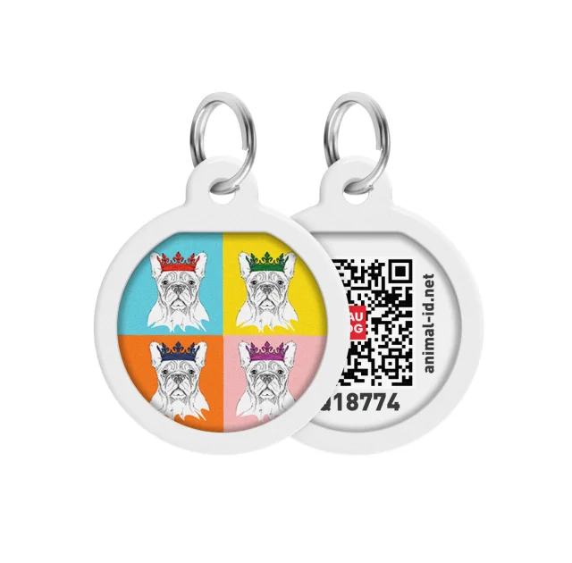 Адресник WAUDOG Smart ID с QR-паспортом, рисунок "Французский бульдог", диаметр 25 мм