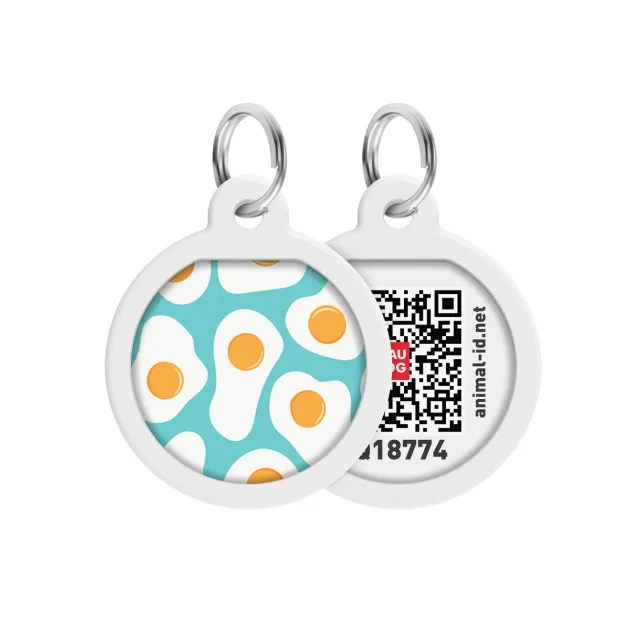Адресник WAUDOG Smart ID с QR-паспортом, рисунок "Яичница", диаметр 25 мм