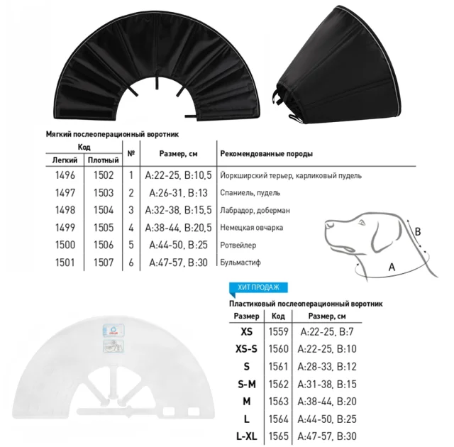 Комірець з пластику Collar для собак і котів, розмір L, обхват шиї: 44-50 см, висота комірця: 25 см