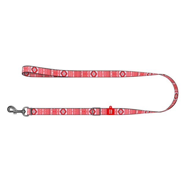 Повідець WAUDOG Nylon для собак, Етно червоний, ширина 25 мм, довжина 152-183 см