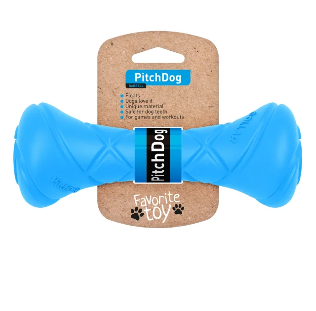 Игровая гантель для апортировки PitchDog для собак, длина 19 см, диаметр 7 см, голубой