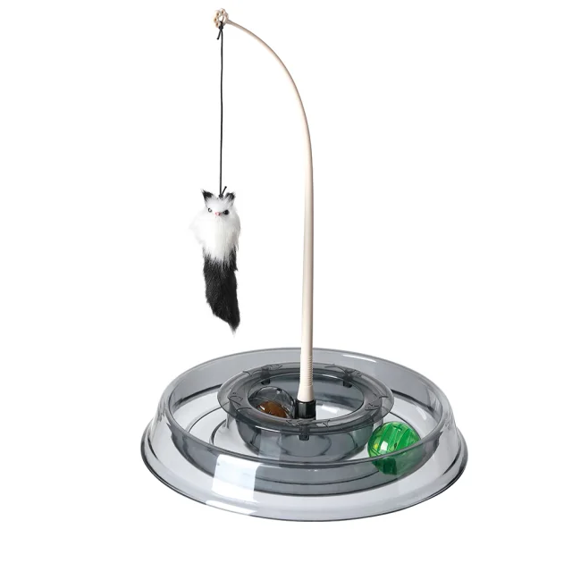 Игрушка для кота AnimAll CrazZzy, трек с мячом и мышкой, серая