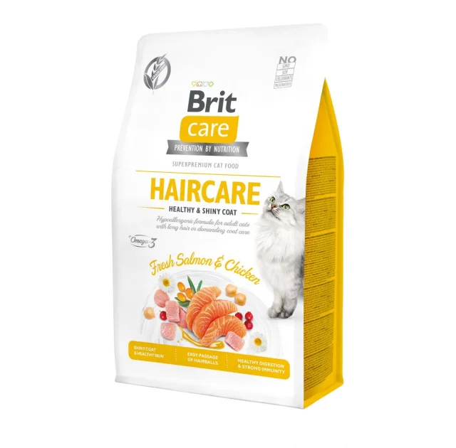 Сухой корм Brit Care Cat GF Haircare Healthy & Shiny Coat, для кошек, 0.4 кг