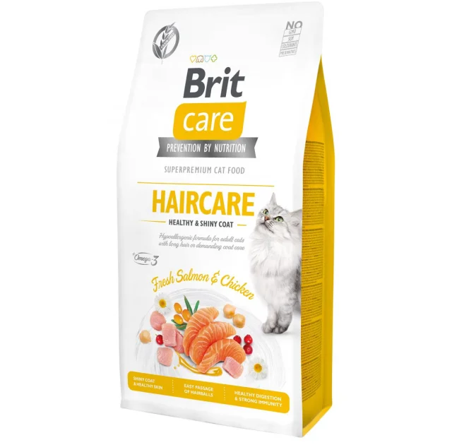 Сухой корм Brit Care Cat GF Haircare Healthy & Shiny Coat, для кошек, 7 кг