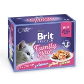 Влажный корм Brit Premium Cat набор паучей, для кошек, семейная тарелка в желе, 12 шт, 85 г