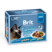 Влажный корм Brit Premium Cat набор паучей, для кошек, семейная тарелка в соусе, 12 шт, 85 г