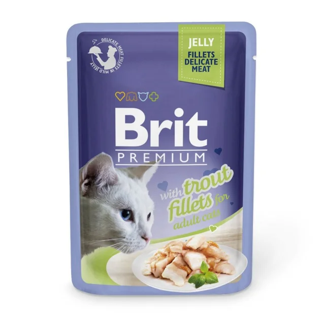 Влажный корм Brit Premium Cat, для кошек, филе форели в желе, 85 г