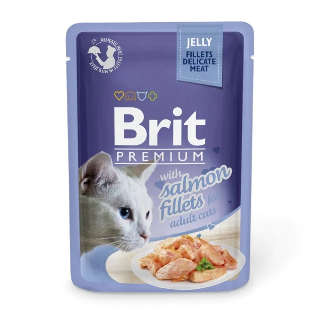 Влажный корм Brit Premium Cat, для кошек, филе лосося в желе, 85 г