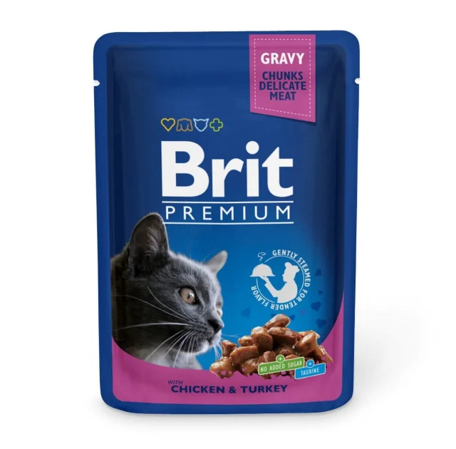 Влажный корм Brit Premium Cat, для кошек, курица и индейка, 100 г