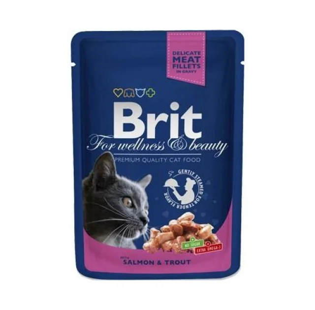 Влажный корм Brit Premium Cat, для кошек, лосось и форель, 100 г
