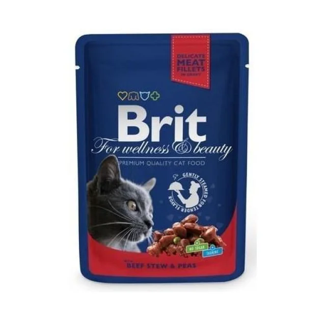 Влажный корм Brit Premium Cat, для кошек, говядина и горошек, 100 г