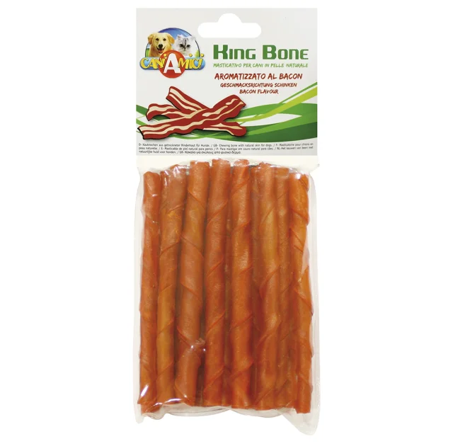 Лакомство жилистое Croci King Bone Bacon для собак, витой стик, 10 см, 20 шт