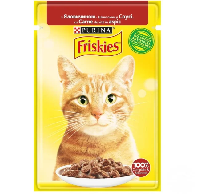Влажный корм Purina Friskies для кошек, с говядиной в подливке, 85 г