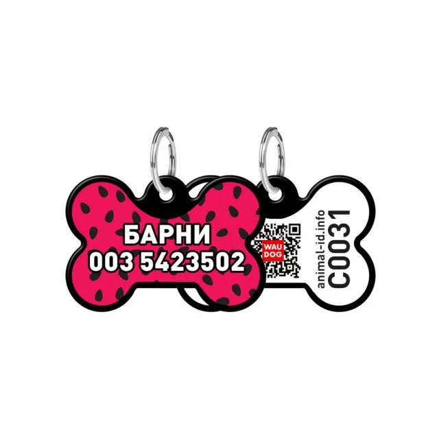 Адресник персональный WAUDOG Smart ID с QR-паспортом, рисунок "Арбуз", 31×21 мм, черный