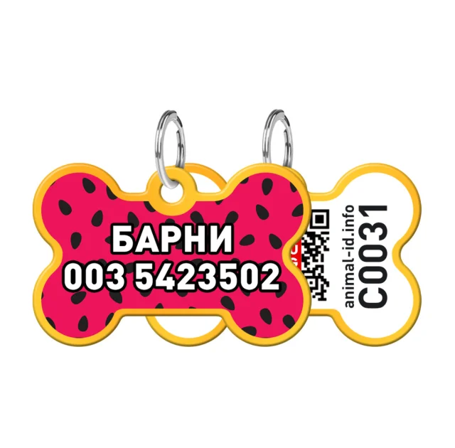 Адресник персональный WAUDOG Smart ID с QR-паспортом, рисунок "Арбуз", 38×25 мм, золото