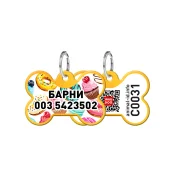 Адресник персональный WAUDOG Smart ID с QR-паспортом, рисунок "Пончики", 31×21 мм, золото