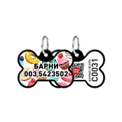 Адресник персональный WAUDOG Smart ID с QR-паспортом, рисунок "Пончики", 31×21 мм, черный