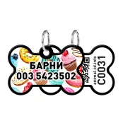 Адресник персональный WAUDOG Smart ID с QR-паспортом, рисунок "Пончики", 38×25 мм, черный