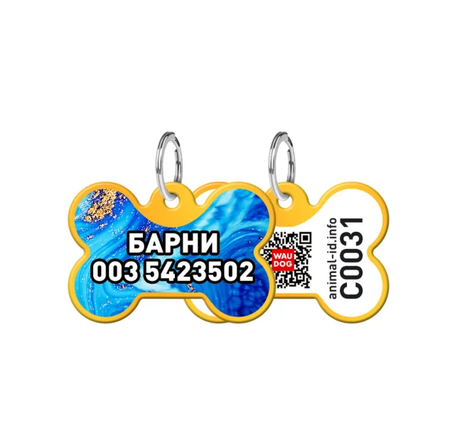 Адресник персональний WAUDOG Smart ID з QR-паспортом, малюнок "Самоцвіт", 31 × 21 мм, золото