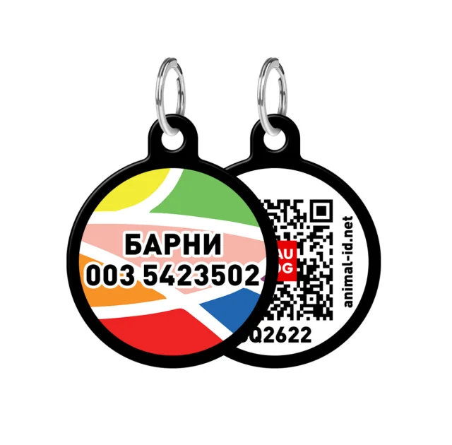 Адресник персональный WAUDOG Smart ID с QR-паспортом,  с рисунком "Витраж", диаметр 30 мм, черный
